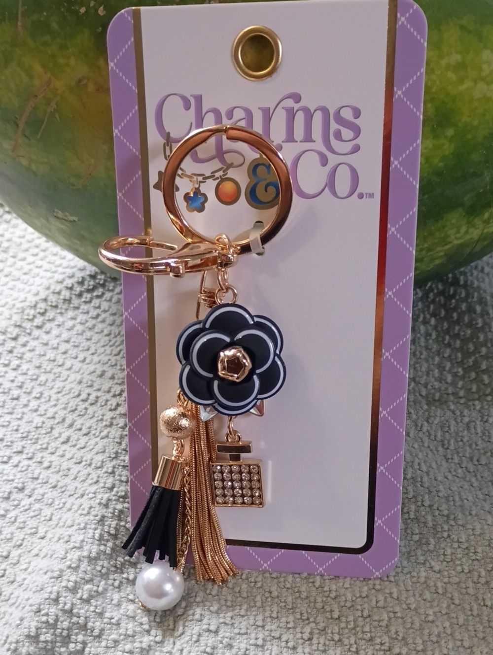 Black and Rose Gold Floral Tassel Key & Card Holder